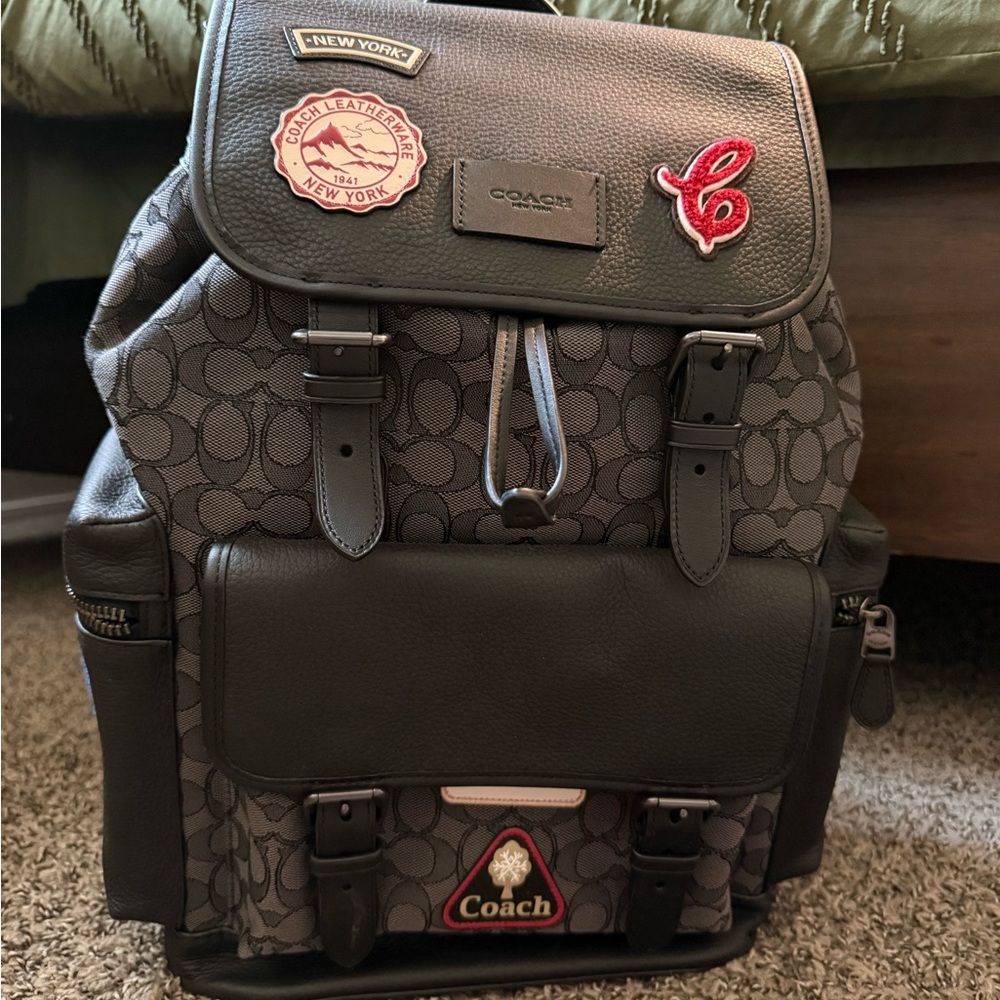 Coach Sprint Backpack Signature Jacquard with Ski Patches